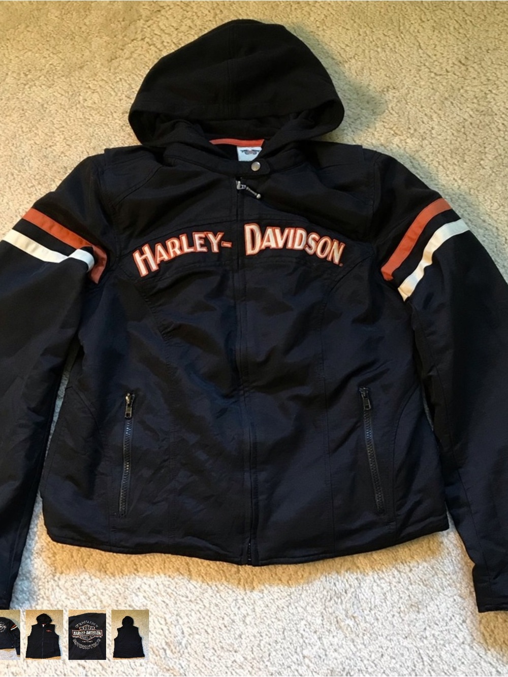 Women’s 3X Harley-Davidson Black Hooded Jacket with Orange and White Stripes